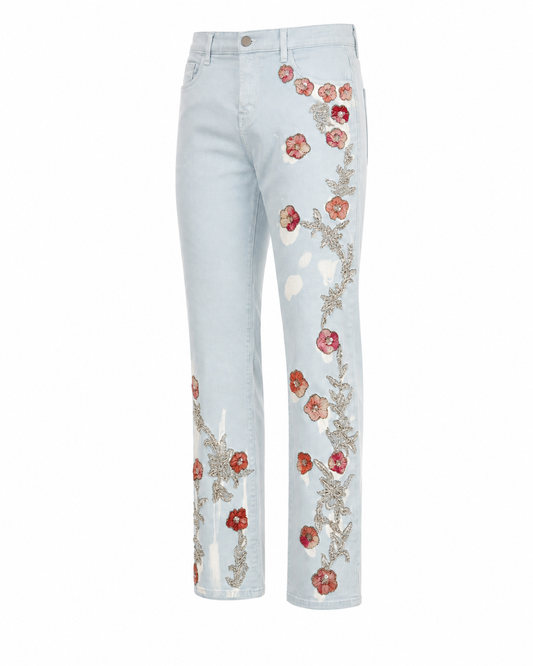 Hand-Beaded Floral Jeans (Cherry Blossom Collection)