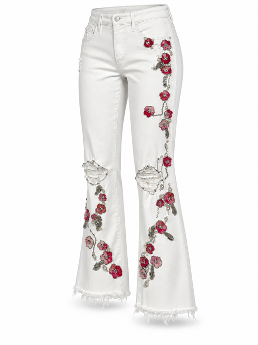 Cherry Blossom Collection White Flare Denim Jeans