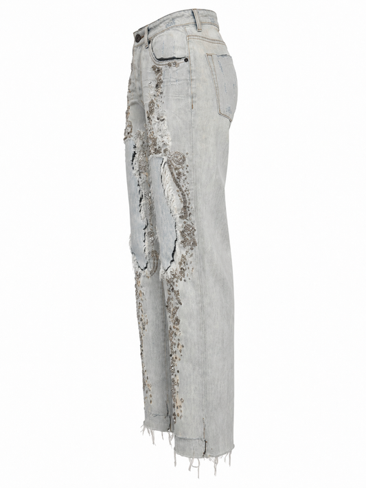 Crystal Embellished Ripped Boyfriend Jeans