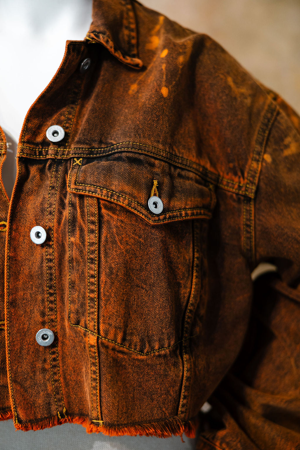 Rust Orange Cropped Denim Jacket