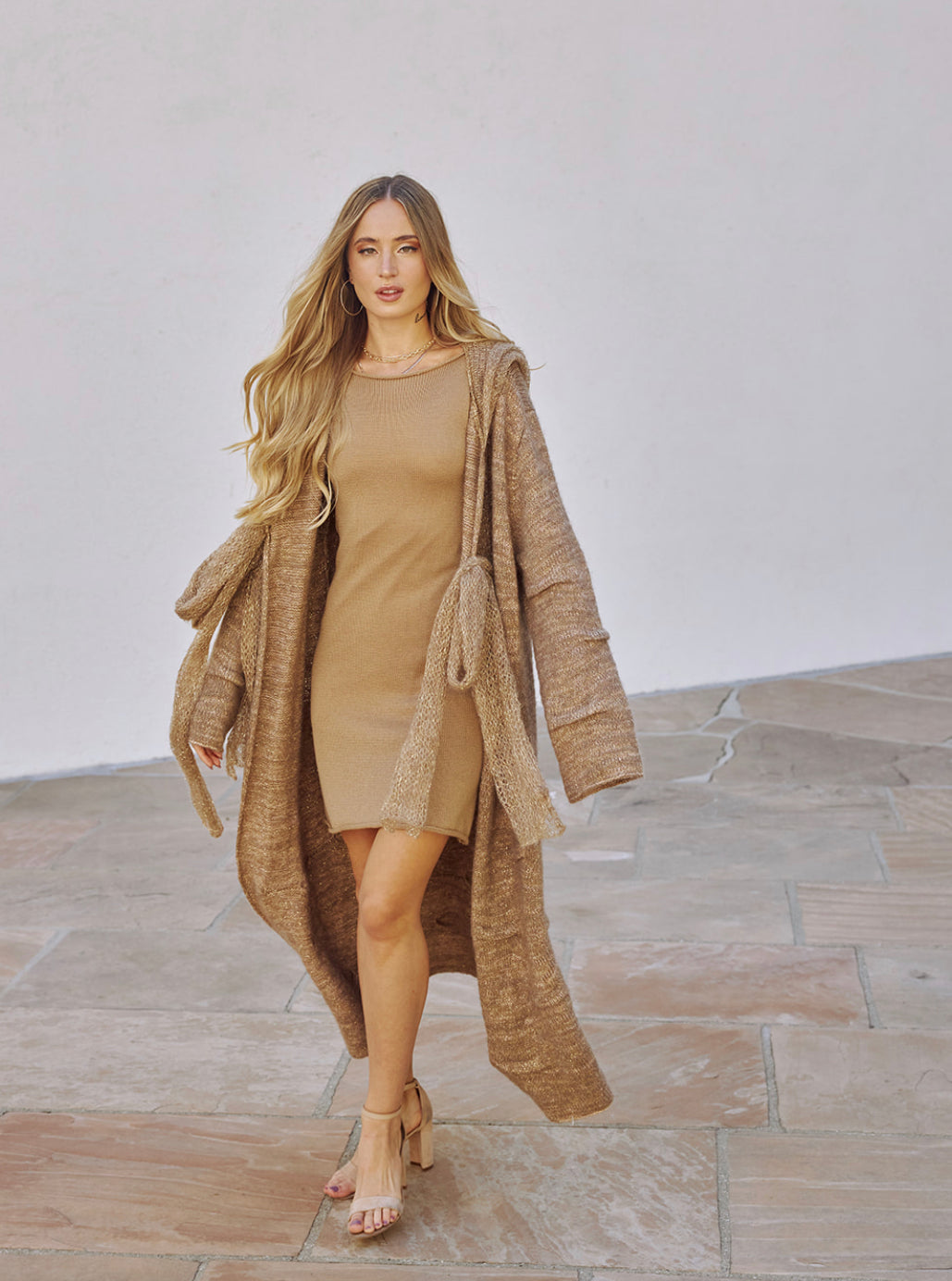 Pleated-Duster Coat in Camel