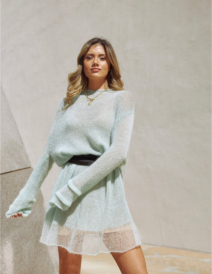Mint Sweater with hood, made with Kid Mohair