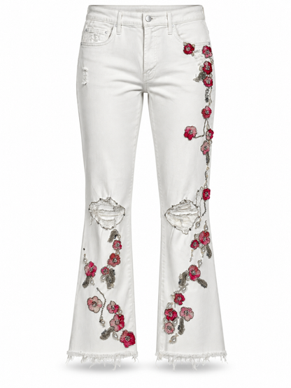 Cherry Blossom Collection White Flare Denim Jeans