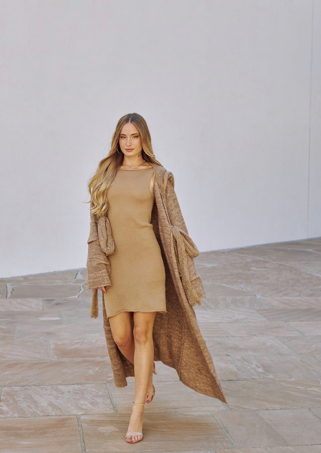 Pleated-Duster Coat in Camel