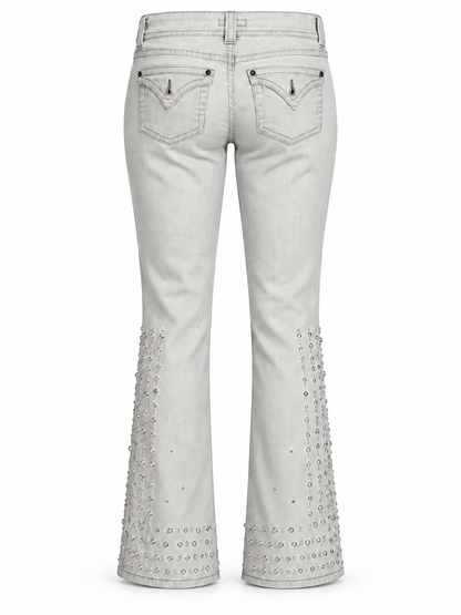 Memphis Crystal Embellished Gray Flare Jeans