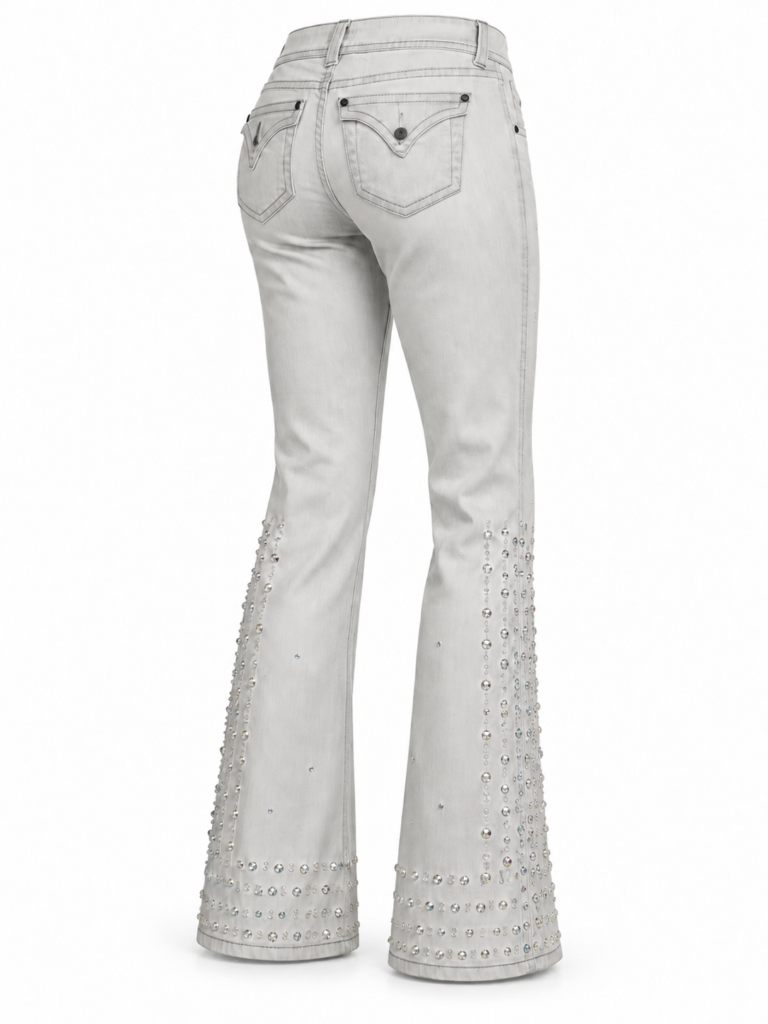 Memphis Crystal Embellished Gray Flare Jeans