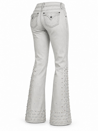 Memphis Crystal Embellished Gray Flare Jeans