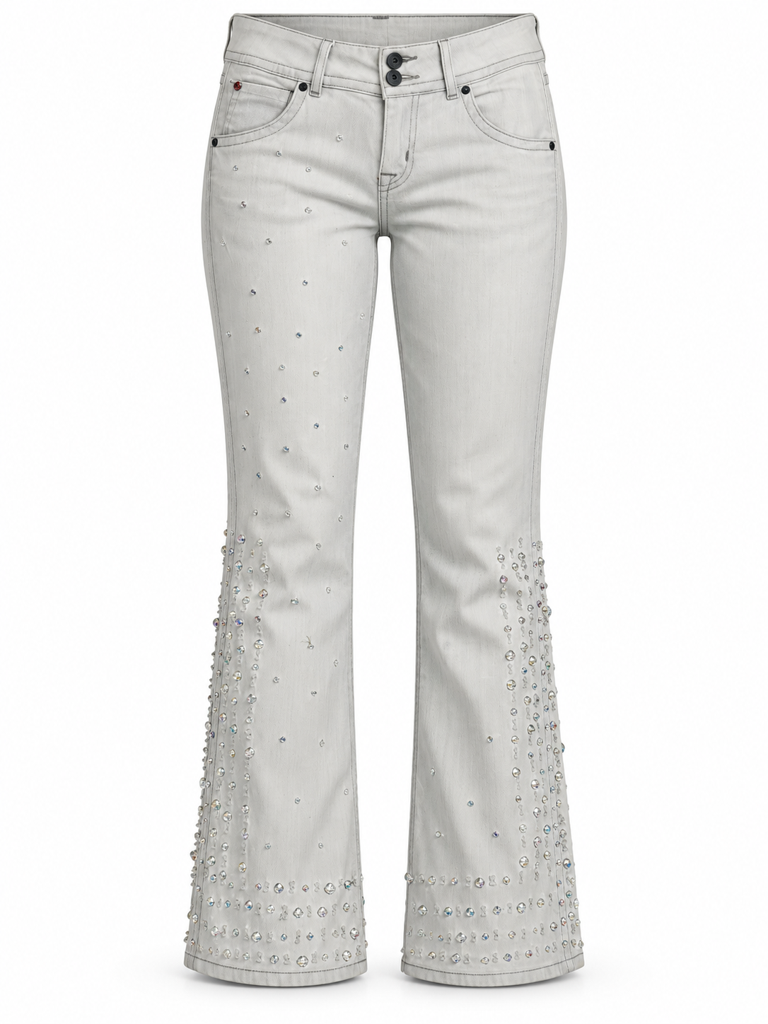 Memphis Crystal Embellished Gray Flare Jeans