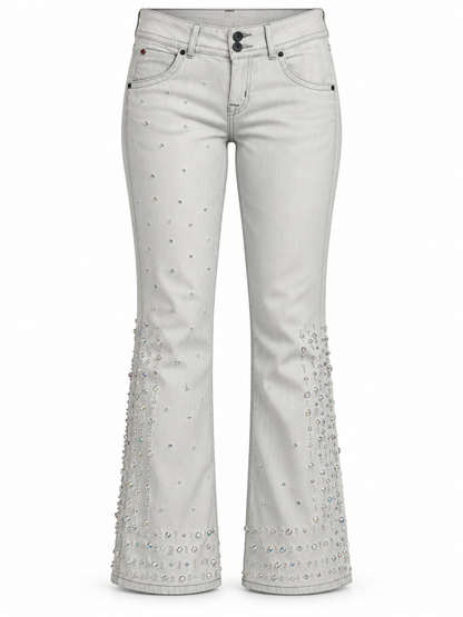 Memphis Crystal Embellished Gray Flare Jeans
