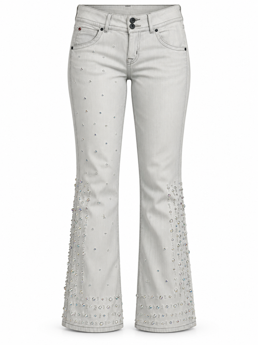 Memphis Crystal Embellished Gray Flare Jeans