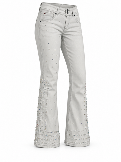 Memphis Crystal Embellished Gray Flare Jeans