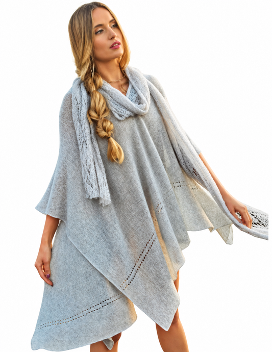 Featherweight Grey Cashmere Poncho - Italian