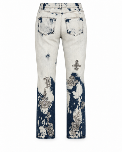 Gucci Crystal and Pearl Embellished Two Tone Bleach Dye Jeans