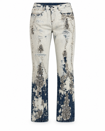 Gucci Crystal and Pearl Embellished Two Tone Bleach Dye Jeans