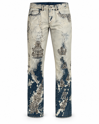 Gucci Paisley Crystal Embellished Straight Leg Jeans