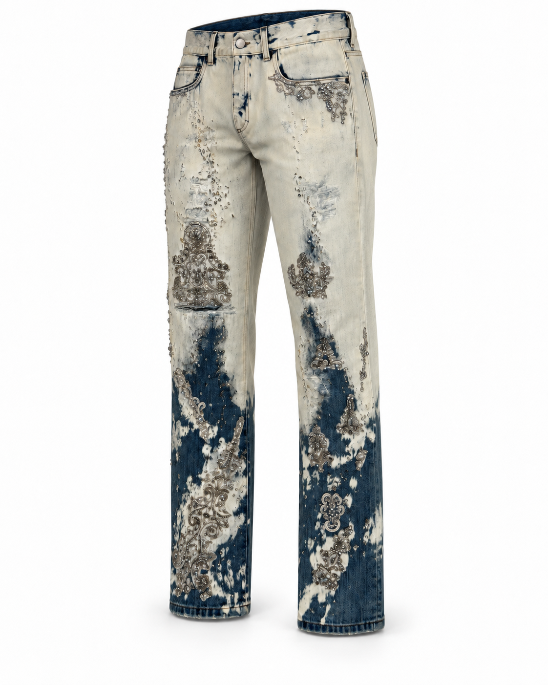 Gucci Paisley Crystal Embellished Straight Leg Jeans