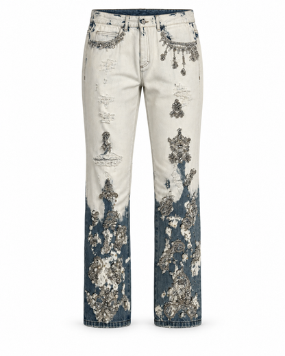 Gucci Chandelier Pearl Embellished Straight Leg Jeans