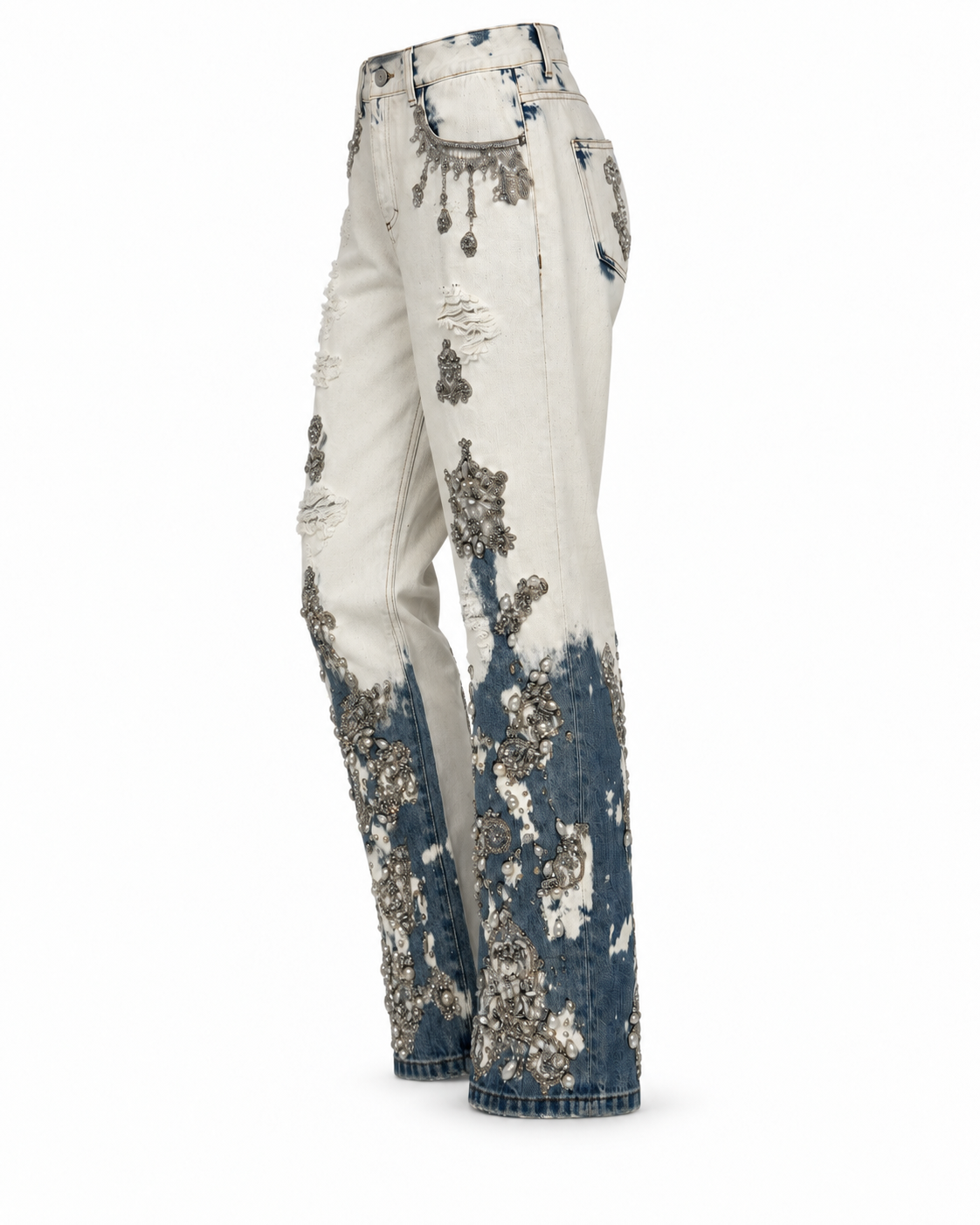 Gucci Chandelier Pearl Embellished Straight Leg Jeans
