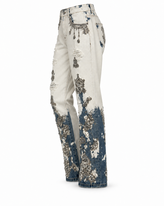 Gucci Chandelier Pearl Embellished Straight Leg Jeans