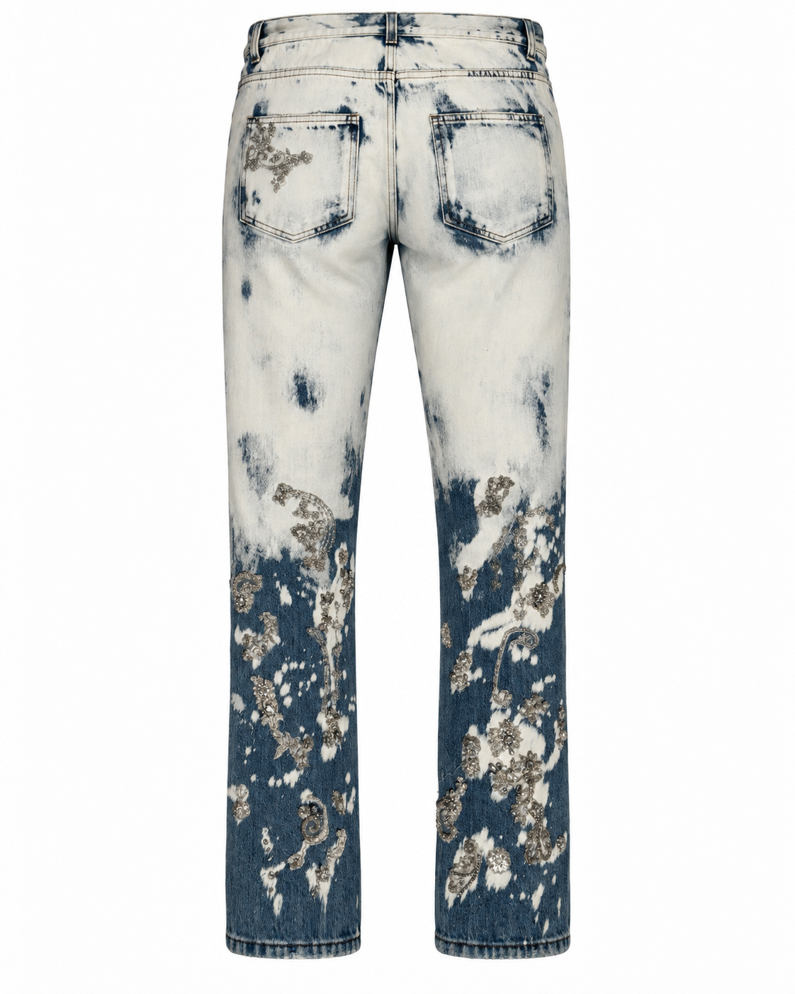 Gucci Delft Filigree Jeweled Mid Rise Straight Leg Jeans