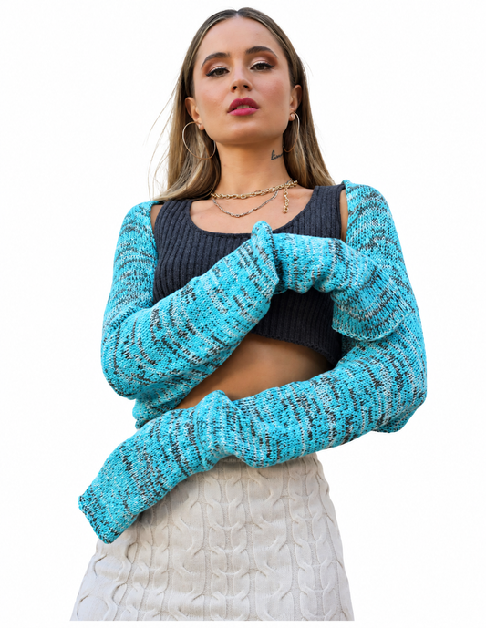 Long Sleeve Turquoise Tweed Shrug