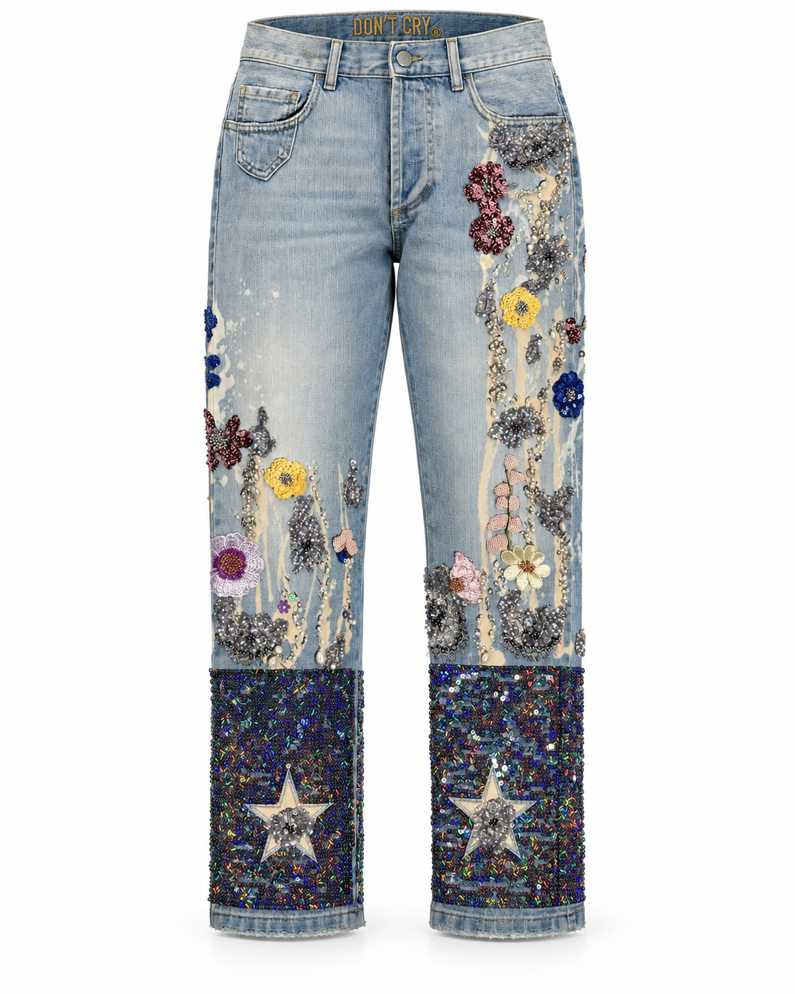 Meadows Constellations | Hand-Beaded Sequin Light Wash Jeans