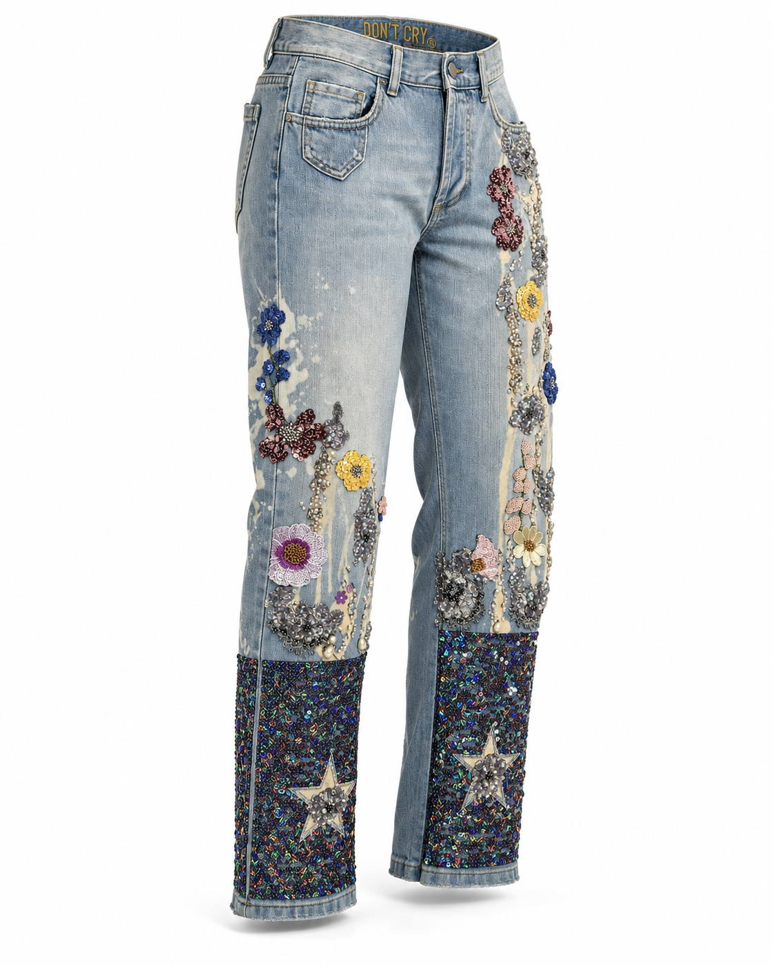 Meadows Constellations | Hand-Beaded Sequin Light Wash Jeans