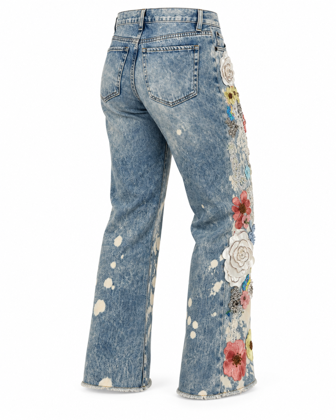 Meadows Wildflower | Floral Appliqué Acid Wash Flare Jeans