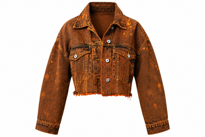 Rust Orange Cropped Denim Jacket