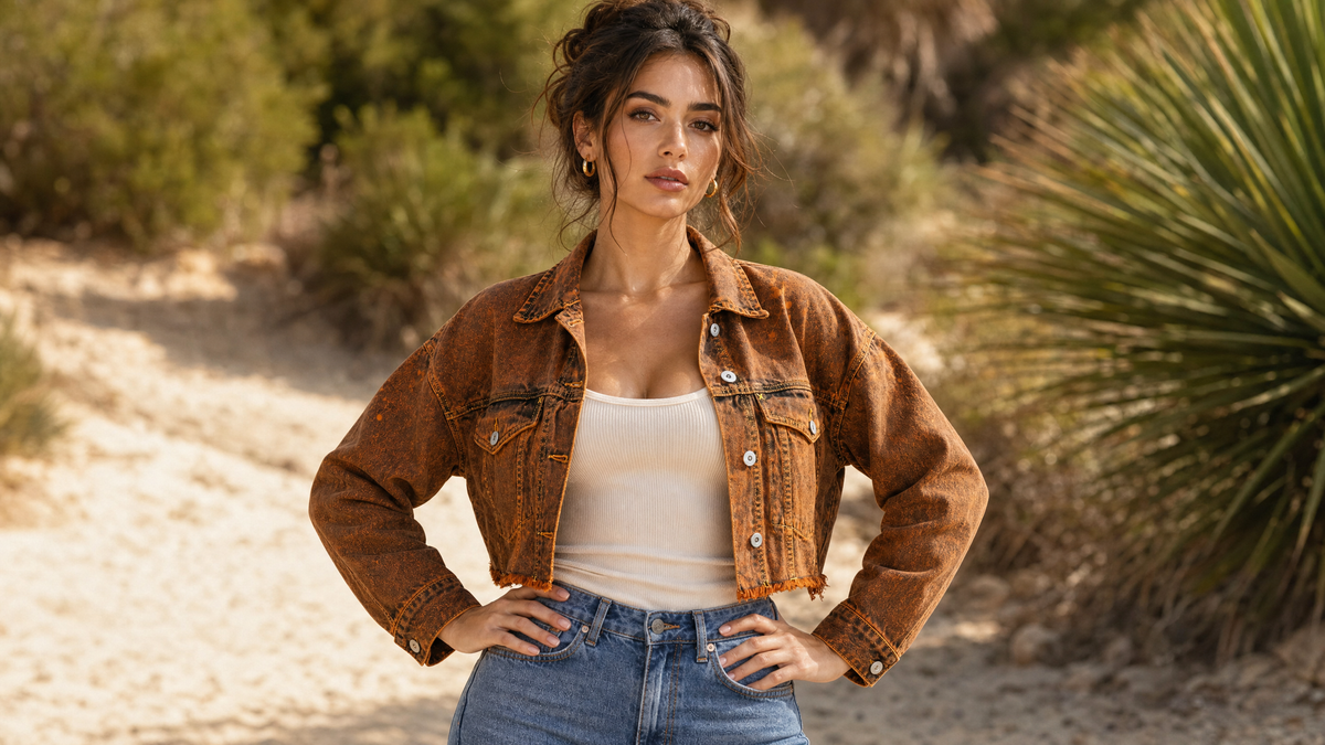 Rust Orange Cropped Denim Jacket