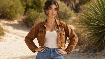 Rust Orange Cropped Denim Jacket