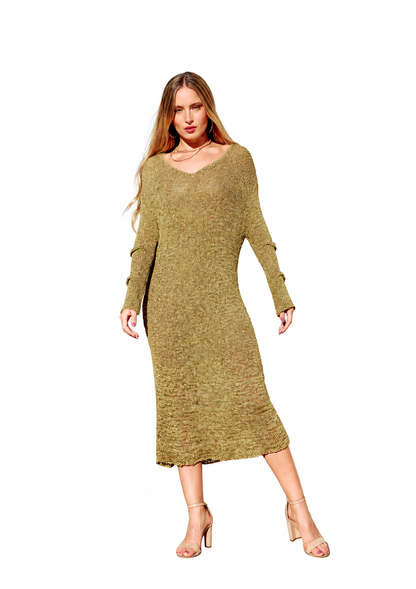 Pleated Maxi Dress in Celery
