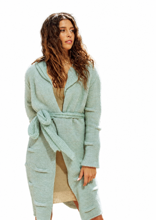 Pleated Midi-length Coat in Mint