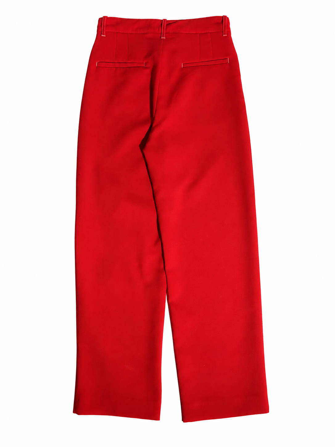 Hand-Beaded Floral Pants in Red Twill