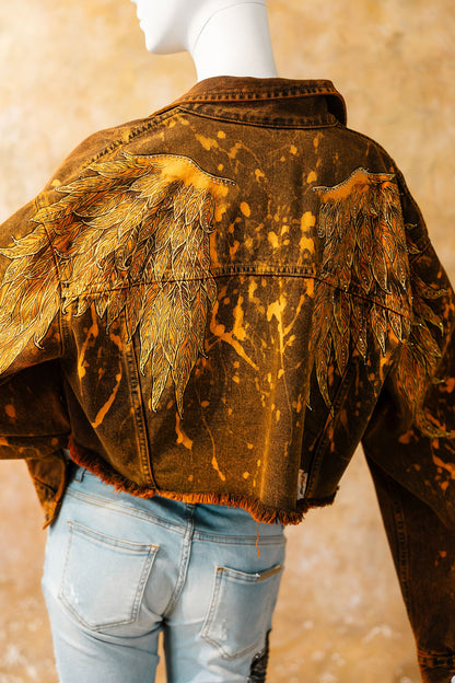 Rust Orange Cropped Denim Jacket