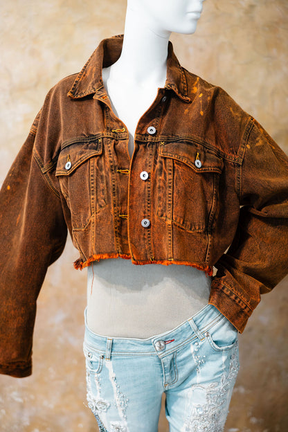 Rust Orange Cropped Denim Jacket