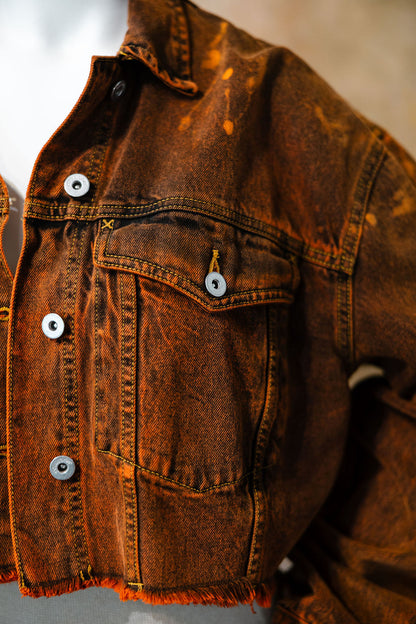 Rust Orange Cropped Denim Jacket