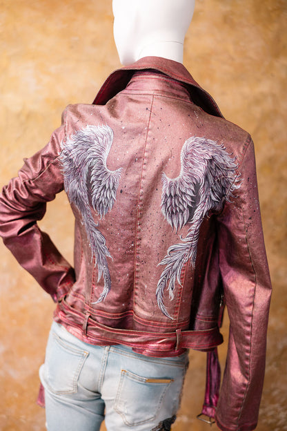 Metallic Pink Angel Wing Moto Jacket