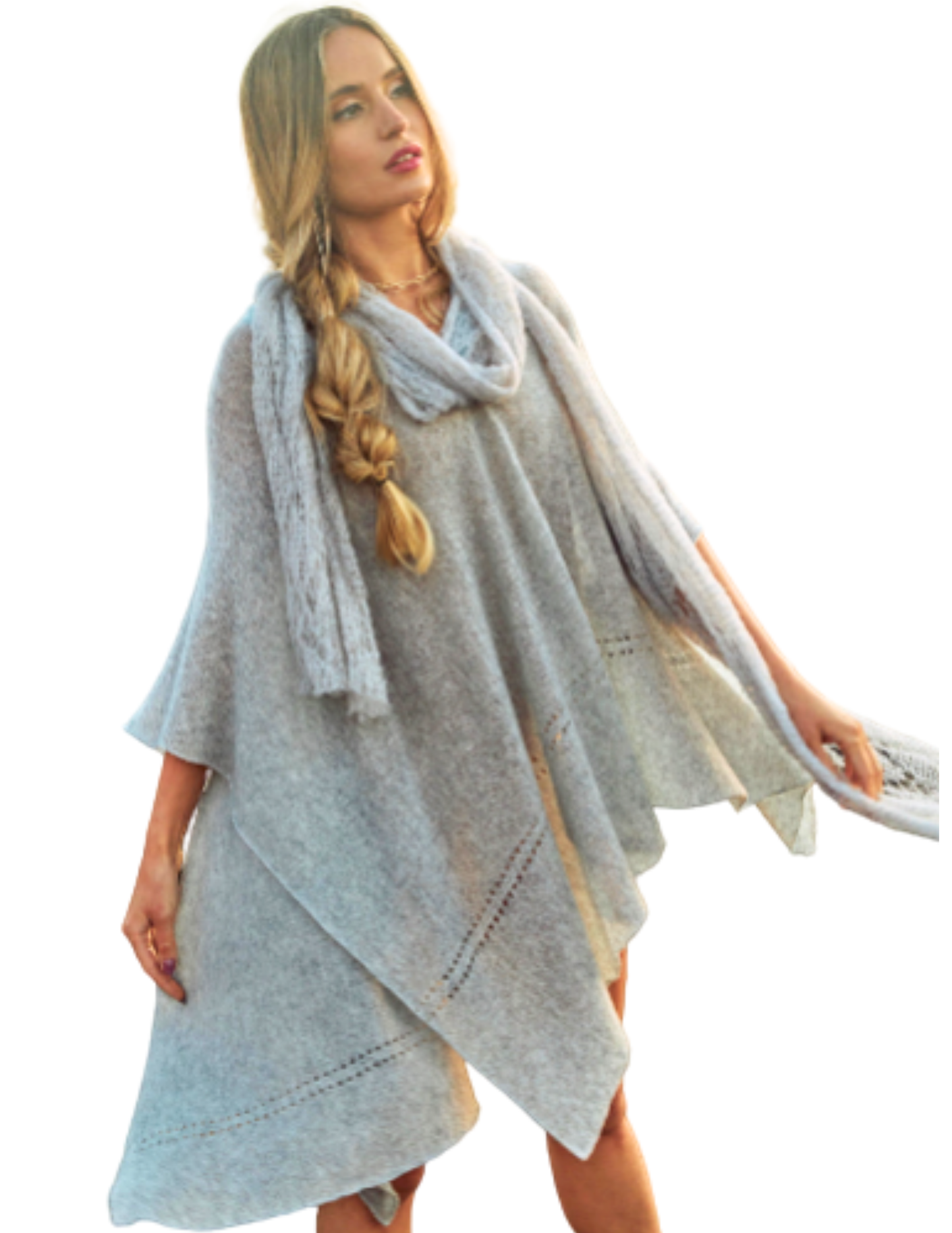 Featherweight Grey Cashmere Poncho - Italian