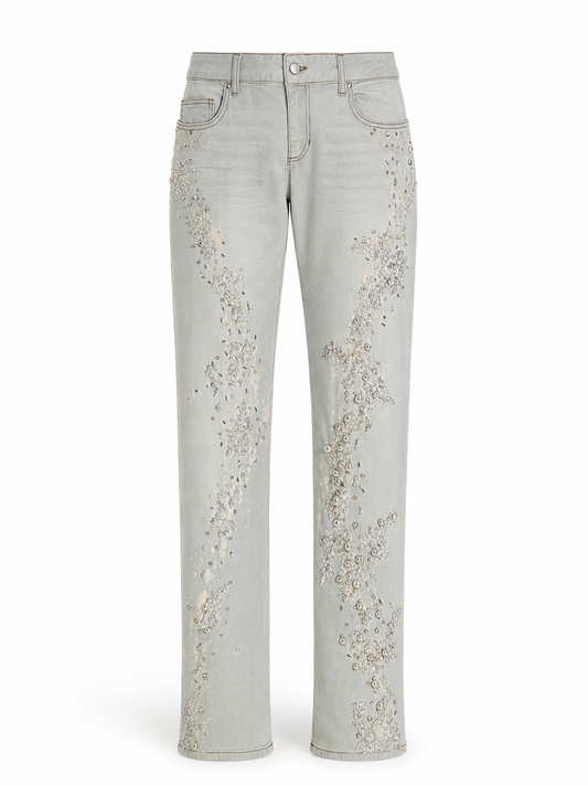 Versace Hand-Beaded Embellished Jeans in Pale Grey