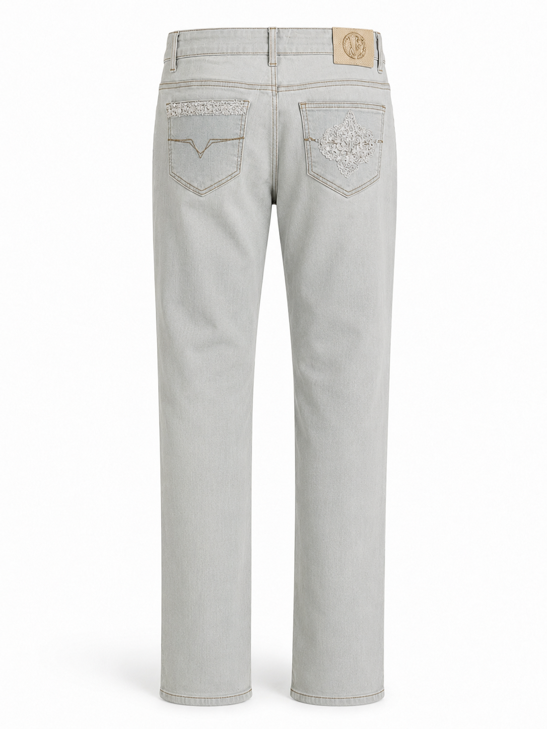 Versace Hand-Beaded Embellished Jeans in Pale Grey