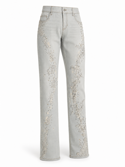 Versace Hand-Beaded Embellished Jeans in Pale Grey